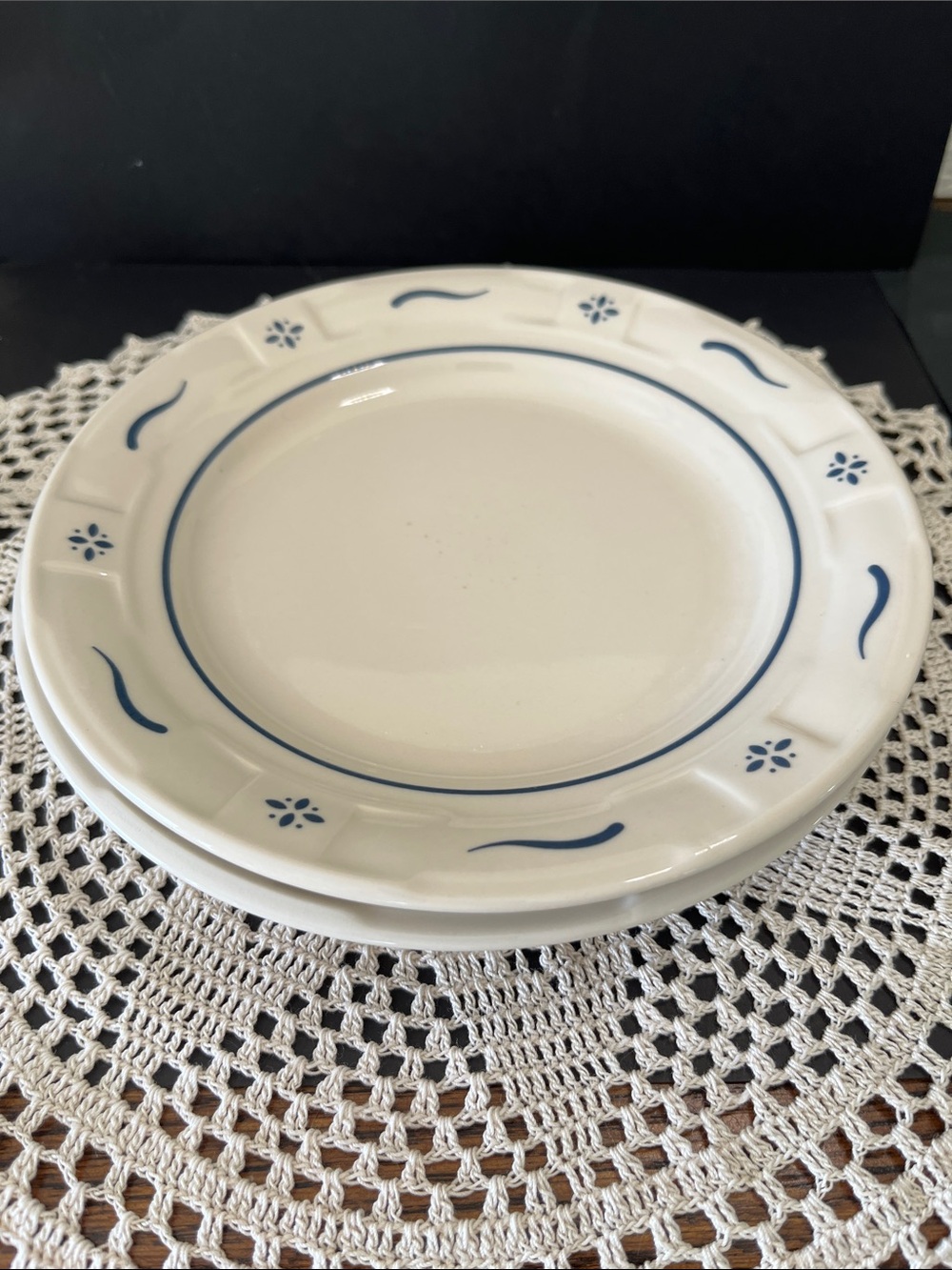 Longaberger Pottery Blue & Ivory Dinner Plates Set of 2 Made in USA